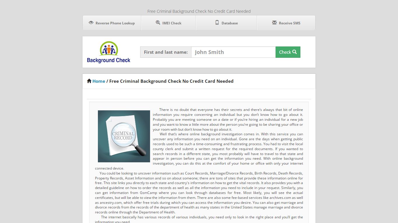 Free Criminal Background Check No Credit Card Needed